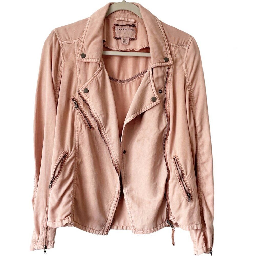 Anthropologie Marrakech Dusty Pink Asymmetrical Bomber Jacket Draw String S